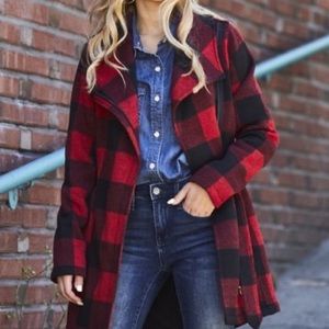 Red & Black Buffalo Check Fleece Coat Steve Madden